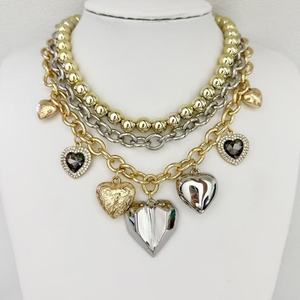 Collana alla Moda con <span class=keywords><strong>Cuore</strong></span> di Diamante e Croce, Catena in Oro e Argento, Collana Multi-<span class=keywords><strong>Cuore</strong></span> Cool, Gioielli all'Ingrosso - Product Image 3
