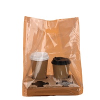 Sac d'emballage alimentaire portable en PE recyclé, personnalisé, à fond carré, épaissi, pour boissons à emporter (thé au lait et jus)