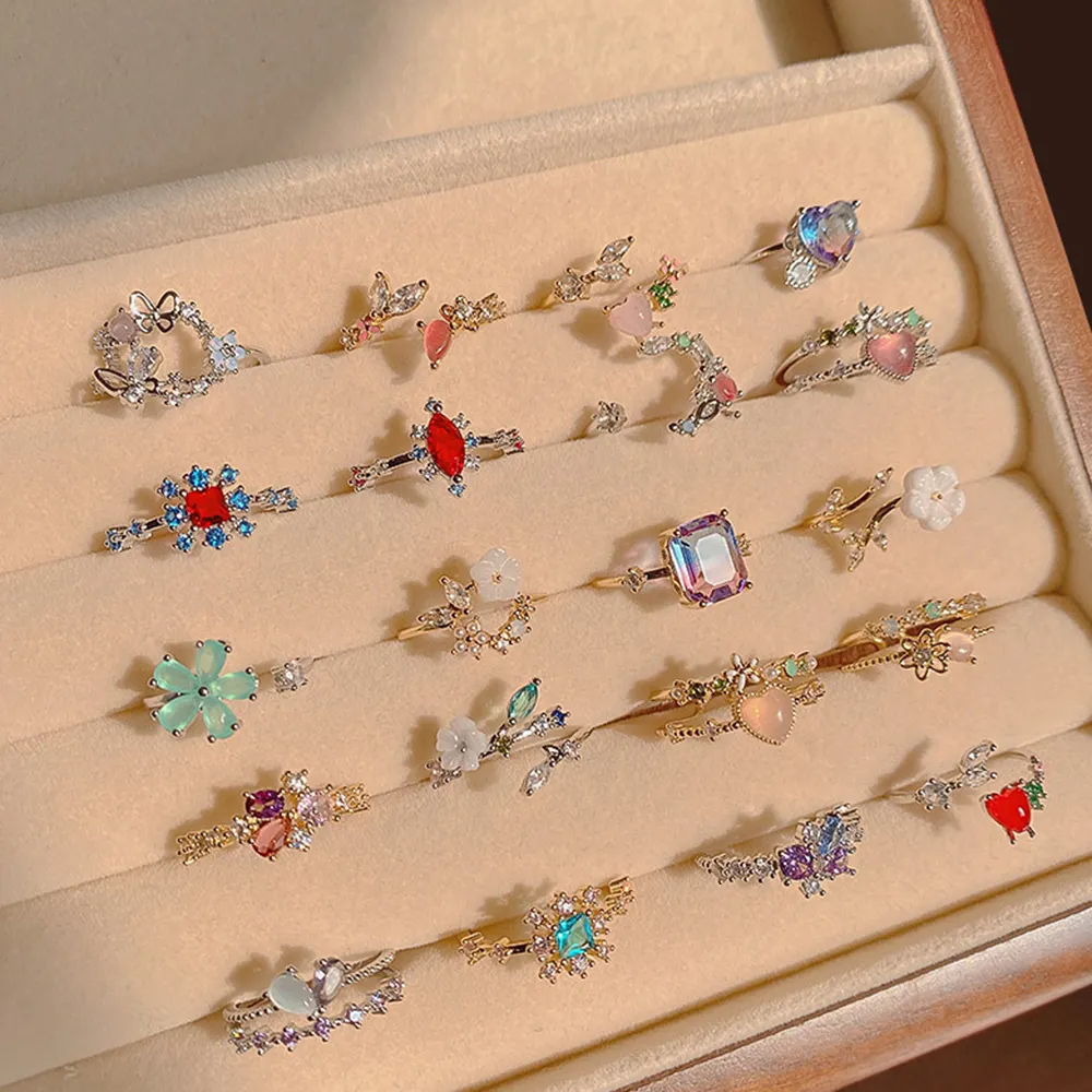 Brillant coloré cristal fleur réglable bague en diamant personnalisé amour papillon ouverture Zircon mode bijoux anneaux femmes