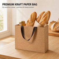 Sacs de courses biodégradables en papier kraft avec poignées en ruban, sans couture, fond sans pli, 6 tailles, logo personnalisé, vente en gros, pour bougies
