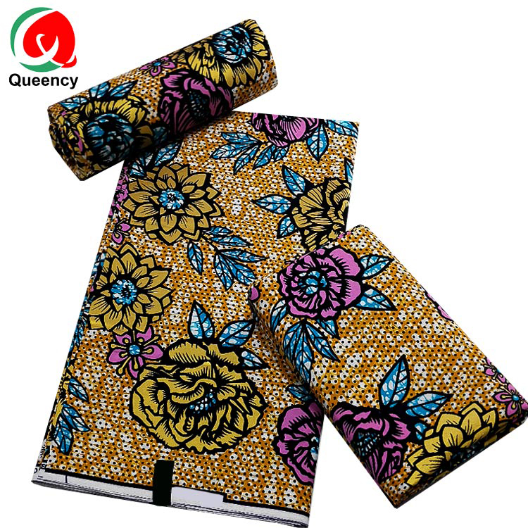 Queency голландское качество, мягкая африканская восковая ткань Atamfa, 100% хлопчатобумажная ткань с принтом золотого воска в цветах