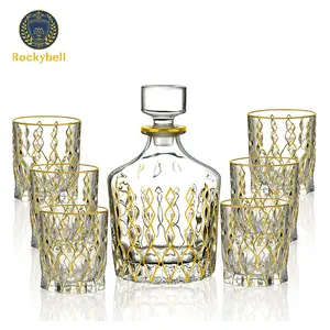 N64 800ML Hotsale gravür cam dekanter seti el boyalı viski sürahisi seti dekanter seti altın parti cam kristal kristal cam 8 adet