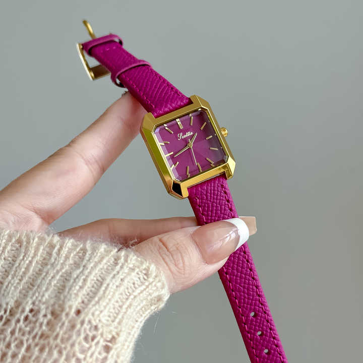 Women\'s Pink Square Leather Vintage Elegant Waterproof Quartz Retro Wrist Watch Guess Pink Leather Bracelet Watch for Women | Vintage Guess  main image 4