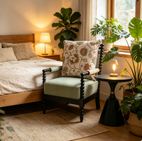 Fauteuil moderne en chêne massif avec cadre perlé, chaise de loisirs en tissu pour la maison, le bureau, le salon, l'hôtel, le B&B
