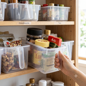 Compact Clear Pantry Kitchen Cabinet Organizer Handle Top <b>Shelf</b> Refrigerator Storage Bins <b>Basket</b> - Product Image 2