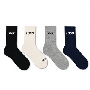 Chaussettes pour hommes SPARKWELL INDUSTRY, 100% coton, couleur unie, respirantes, tricotées, absorbant la transpiration, avec logo sur le bord, usage quotidien, style automne - Product Image 1