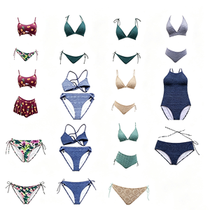 Women Floral Print Bikini Set Deep V Neck Two Piece Swimwear Stretch Spandex Polyester Halter Lace Up Tie Side Bottoms - Product Image 1