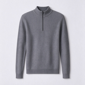 Suéteres de punto de lana orgánica para hombre, con media cremallera, informales, ecológicos, con logotipo personalizado, OEM, ODM - Product Image 1