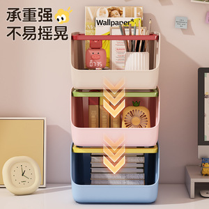 Portable <b>Storage</b> <b>Basket</b> Large Capacity Stackable With Handle For Cosmetic Snacks Stationery Home Desktop Organizer Blue Pink - Product Image 5
