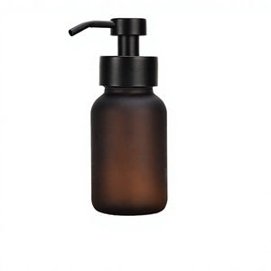 Hot Sale Eco-Friendly 250ml Frosted Amber Glass Foaming <b>Soap</b> Dispenser Matte Black Stainless Steel Pump Rustic Bathroom - Product Image 2