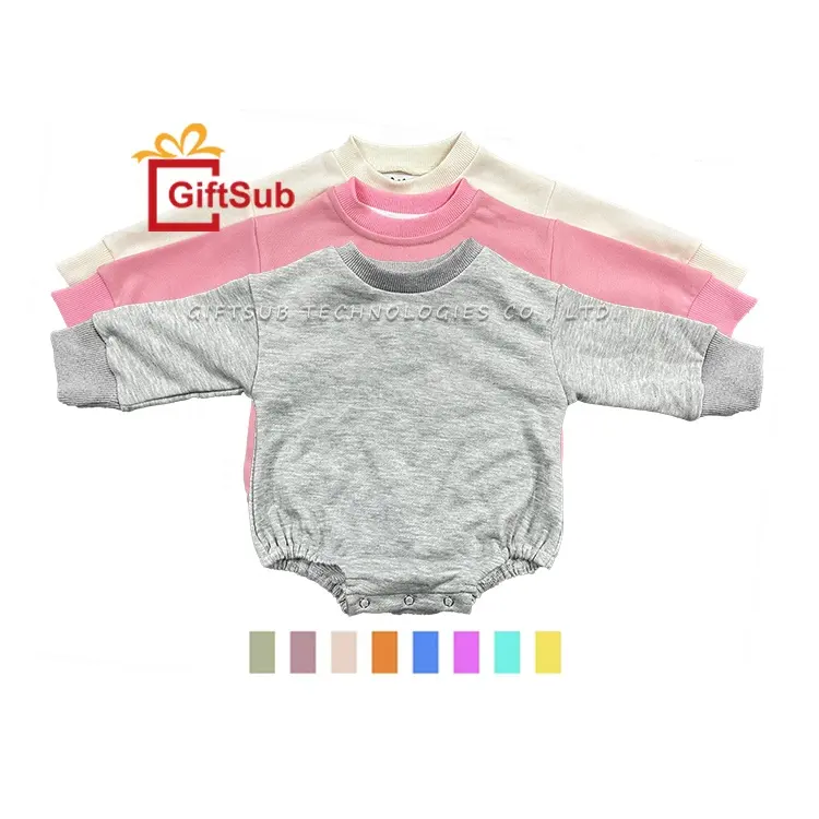 Factory Price Sublimation Long Sleeve Baby Bubble Romper Clothes Blank Polyester French Terry Sweater Plain Baby Bodysuit Romper