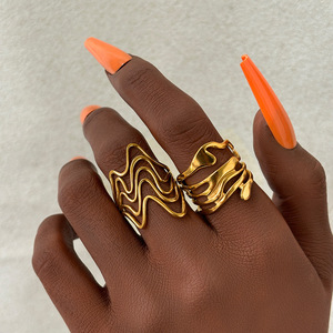 Anillos de Acero Inoxidable de Diseño Irregular y Ancho, Tendencia 2026, para Mujer, Ideales para Regalo - Product Image 3