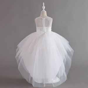 Girls Lace Tulle Ball Gown Dress Pink O-Neck High Low Hem Flower Girl Birthday Party Dress - Product Image 4