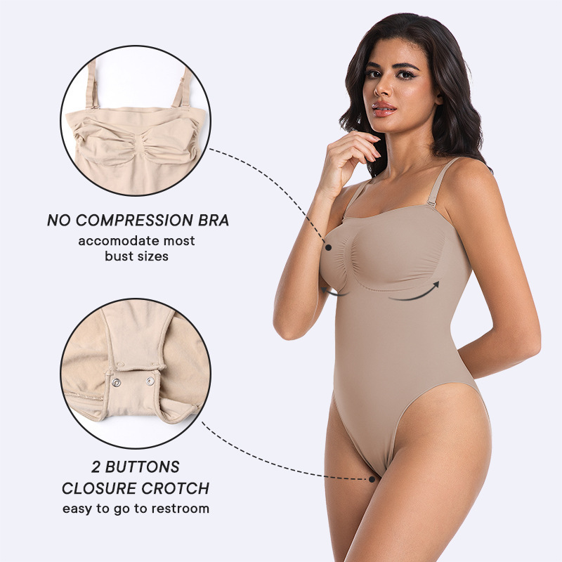 Zipper-Front Non-Slip Shapewear Bodysuit: back view showing seat coverage and shaping construction