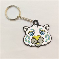Produsen grosir huruf timbul 3D 2D desain hewan lucu lucu gantungan kunci karet PVC sesuai pesanan dengan cincin kunci perak