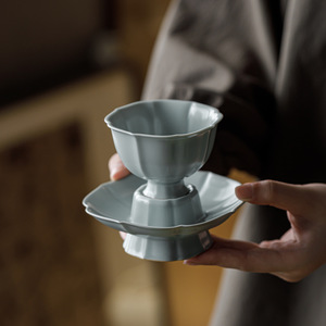 Sky Blue Ru Kiln Stem Tea <b>Cup</b> With Coaster Ceramic Master <b>Cup</b> <b>Set</b> New Chinese Style Home Tea Tasting - Product Image 1