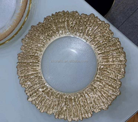 ZKAI Koyal Vente en gros Assiettes de présentation rondes en verre de 13 pouces avec bordure en feuille d'or pour la décoration de mariage, d'hôtel et d'événements