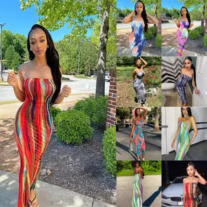 2022 Zomer Rode Stropdas Geverfd Jurk Print Bodycon Club Party Maxi Jurken Vrouwen Lady Elegant Bandage Mouwloze Bohemian Stijl Jurk