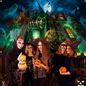 Feliz Halloween: Pancarta de Castillo Fantasma Portátil, Plegable y Ligera de Poliéster <span class=keywords><strong>para</strong></span> Patio, Jardín, Cabina de Fotos y Transmisión en Vivo - Product Image 1