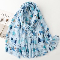 2025 Offre Spéciale Animal imprimé soie Satin Polyester écharpe longue queue chat paradis conception pour printemps été Protection solaire voyage