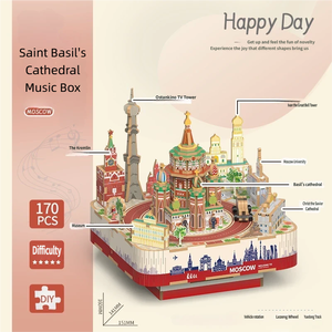 Rompecabezas 3D de madera educativo transfronterizo: Caja de música de Moscú y modelo de la Catedral de San Basílio, de ensamblaje a presión, adorno de escritorio, regalo - Product Image 3
