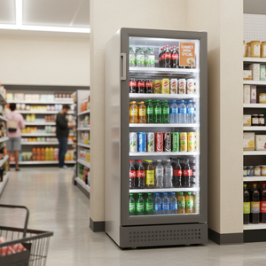 Refrigerador de exhibición de bebidas de refrigeración por aire de temperatura única con puerta de vidrio vertical comercial de 257 L para bebidas - Product Image 3