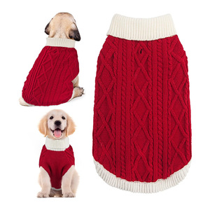 Suéter para perros, rojo, tejido, cuello alto, estilo clásico, para perros pequeños, ropa cálida de invierno - Product Image 1
