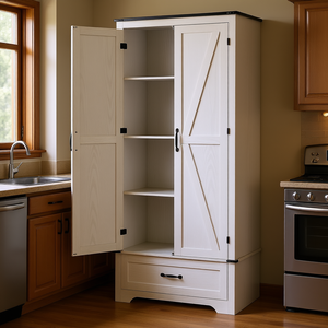 Armoire de garde-manger style ferme, 72 pouces, blanche, avec étagères réglables, meuble de rangement de cuisine, 1 tiroir - Product Image 2