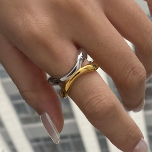 Geometric Double Layer <b>Open</b> <b>Ring</b> Gold Silver Color Block Unisex Fashion Jewelry - Product Image 4
