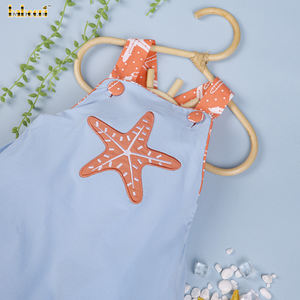 Customized Handmade Luxury Starfish Applique Embroidery <b>Baby</b> Boy Bubble Winter Rompers <b>Button</b> Spandex/Cotton OEM ODM Wholesale - Product Image 5