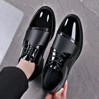 Chaussures habillées Oxford en cuir verni noir pour hommes, idéales pour les affaires et les mariages, antidérapantes et confortables, vente en gros, logo personnalisé