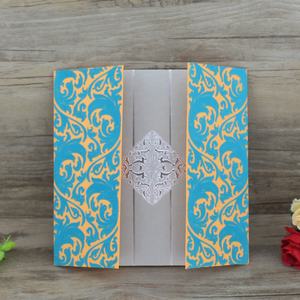 Personalisierte Blanko-Einladungskarte im Indischen Stil in Grün und Orange mit Luxus-Flockdruck - Product Image 1