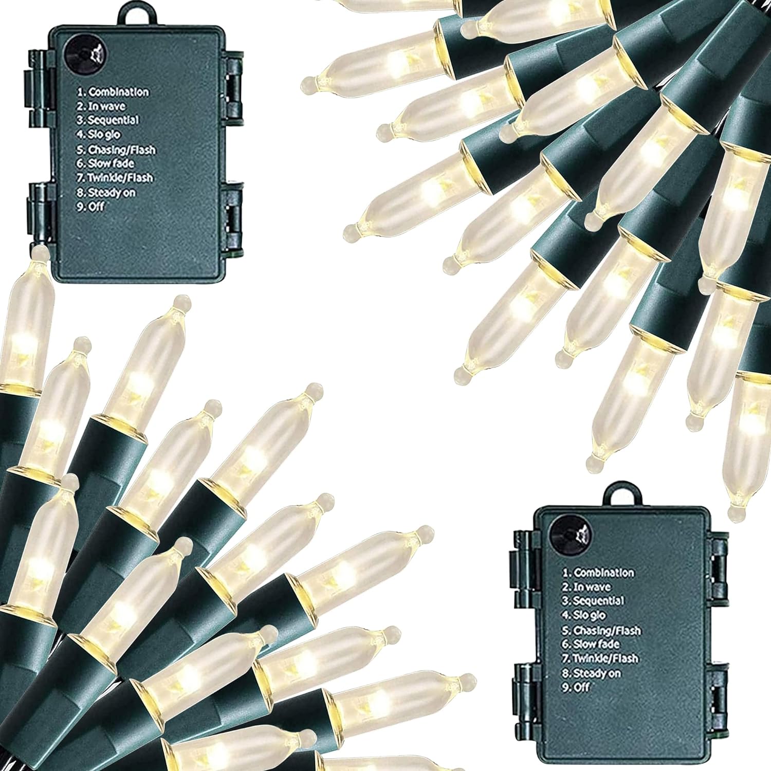 100 luzes LED brancas para árvore de Natal com controle remoto, operadas por bateria, 8 modos de luz piscante, mini luzes para decoração de Natal