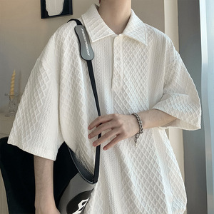 Polo estiva alla moda in stile coreano per gli uomini a maniche corte con struttura a maglia a maniche corte, t-Shirt ampia, <span class=keywords><strong>Cardigan</strong></span> a mezza manica di nicchia - Product Image 6