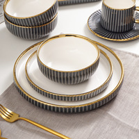 Service de vaisselle de luxe moderne en porcelaine, haute qualité, gris, vert, noir, bols, cadeau d'affaires, service pour 4 à 8 personnes
