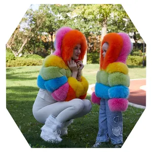 Janefur invierno Bebé lindo Arco Iris abrigo de piel polar con capucha gruesa princesa ropa niños abrigo de piel chaquetas