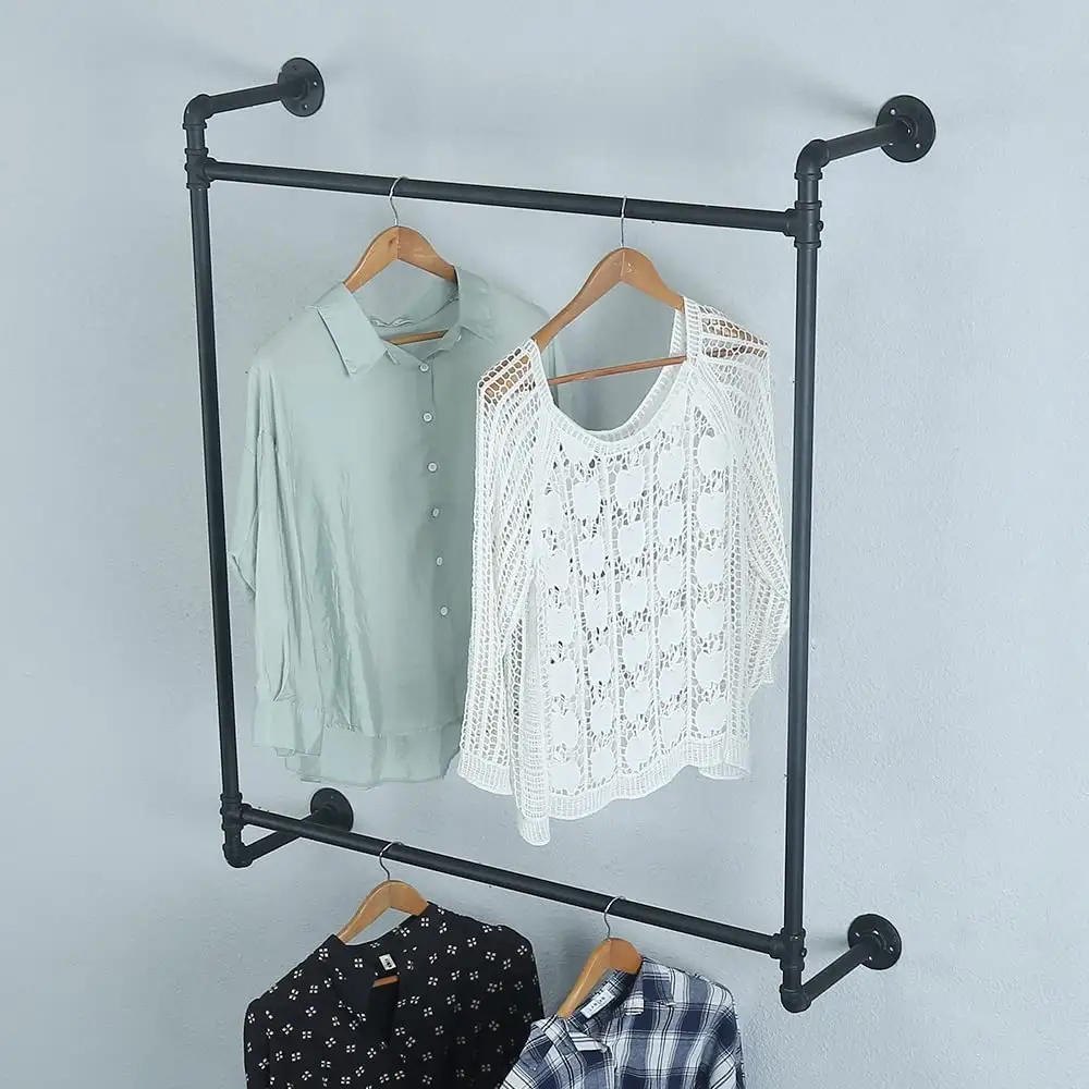 Industrial Pipe Clothing Rack Wall Mounted,Retail Display Rack Cloths Rack,Metal Clothes Racks for Hanging Clothes