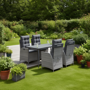 Ensemble de salle à manger d'extérieur gris 4 places en rotin, mobilier de jardin style contemporain - Product Image 2