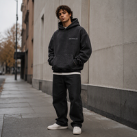 Hoodie Homme Vintage Automne Hiver 2026 en Coton Pur Épais Lavé, Respirant, Coupe Boxy à Épaules Tombantes