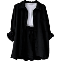 Nouvelle tenue décontractée pour femmes, chemise à manches longues à col à revers et short à taille haute avec cordon de serrage, taille plus, mode féminine