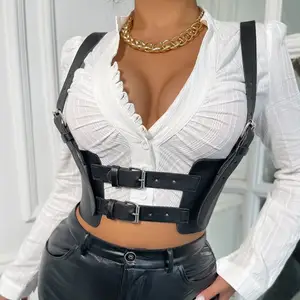 Nouveau Corset Punk cuir harnais large taille scellé bretelles Bondage dos Sexy femmes à la main ceinture chemise robe Goth porter