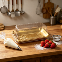 Boîte à gâteau rectangulaire jetable de qualité alimentaire, boîte d'emballage personnalisée en plastique PET doré pour desserts et pâtisseries avec couvercle