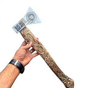 Steel Craft International Custom Industrial Grade Tomahawks Bearded Forged Carbon Steel Axe Head 22-Inch Ash Wood Shaft <b>Leather</b> - Product Image 1