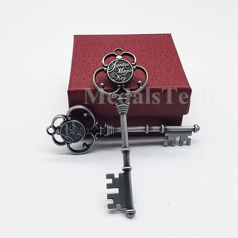 Decorazione accessori 3D cut-out antico metallo del regalo di natale chiave portachiavi con nastro festivo