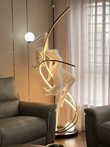 Lámpara <span class=keywords><strong>de</strong></span> <span class=keywords><strong>Pie</strong></span> <span class=keywords><strong>de</strong></span> Escultura Posmoderna <span class=keywords><strong>de</strong></span> Fibra <span class=keywords><strong>de</strong></span> Vidrio con Figura <span class=keywords><strong>de</strong></span> Bailarina Blanca LED para Interiores, Adorno Artístico para Clubes y Bares - Product Image 2