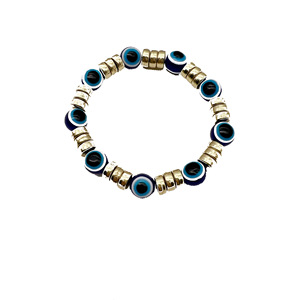 Bracelet élastique œil turc bleu plaqué or, perles colorées, cadeau idéal pour meilleure amie, accessoire de bijouterie - Product Image 5