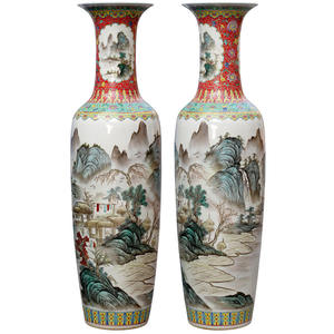 Jingdezhen Cerámica Dibujado a mano Paisaje Figura Piso Florero grande Muebles <span class=keywords><strong>para</strong></span> el hogar Vestíbulo del hotel Patio Florero Ornamento - Product Image 5