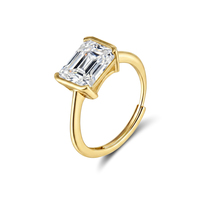 Bague ajustable Rinntin SMOR20 en moissanite taille émeraude 4 carats couleur D VVS, en argent sterling 925, ton jaune, bijoux fins