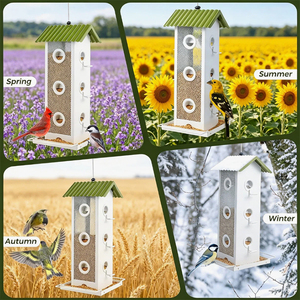 JH-Mech Custom <strong>Bird</strong> <strong>Feeder</strong> Sloped Corrugated Roof Multi-Feeding Ports and Perches Spill-Catching Bottom <strong>Tray</strong> Hanging <strong>Bird</strong> <strong>Feeder</strong> - Product Image 4