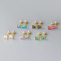 Boucles d'oreilles pour femme en acier inoxydable, boucles d'oreilles à aiguille, zircons colorés, boucles d'oreilles fleur à quatre feuilles